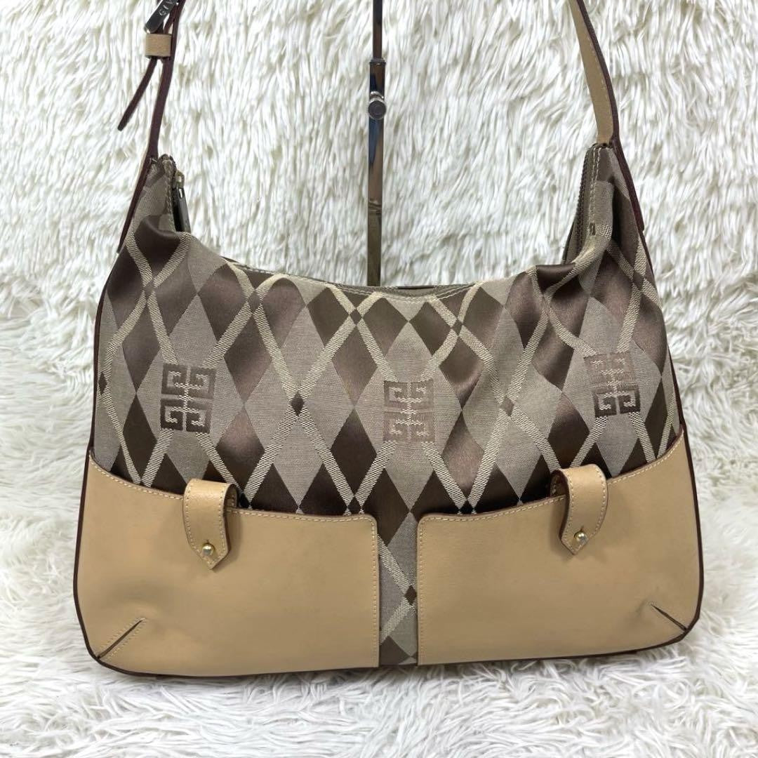 GIVENCHY Shoulder Bag Purse 4G Canvas Leather Brown Beige Authentic