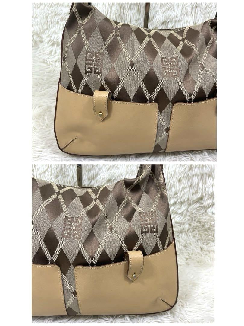 GIVENCHY Shoulder Bag Purse 4G Canvas Leather Brown Beige Authentic