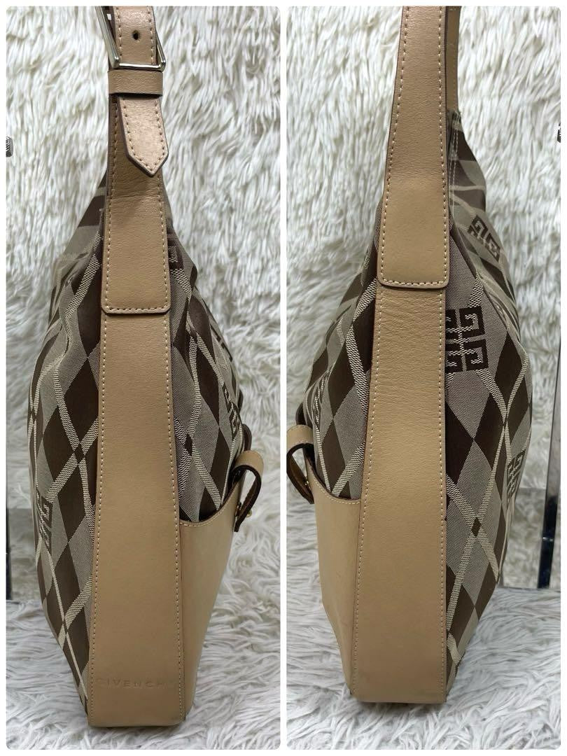 GIVENCHY Shoulder Bag Purse 4G Canvas Leather Brown Beige Authentic