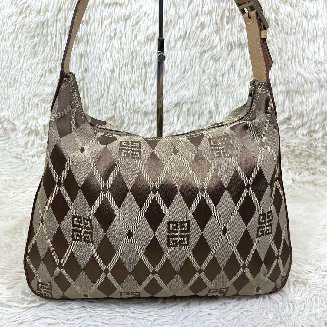 GIVENCHY Shoulder Bag Purse 4G Canvas Leather Brown Beige Authentic