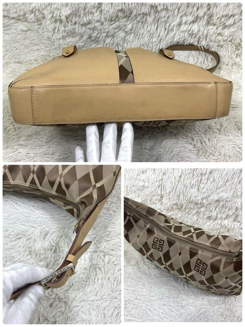 GIVENCHY Shoulder Bag Purse 4G Canvas Leather Brown Beige Authentic