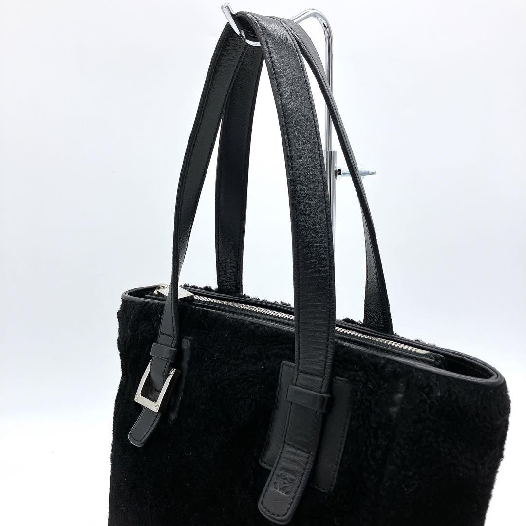 LOEWE Hand Bag Tote Purse Anagram Black Authentic