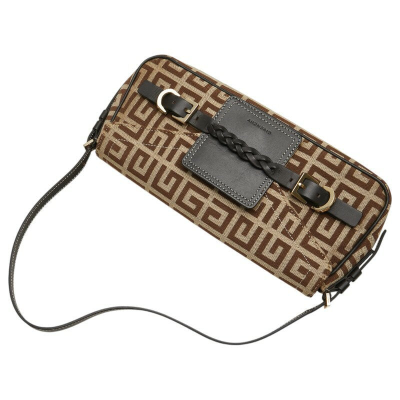 GIVENCHY Hand Bag Tote Purse 4G Canvas Leather Brown Authentic