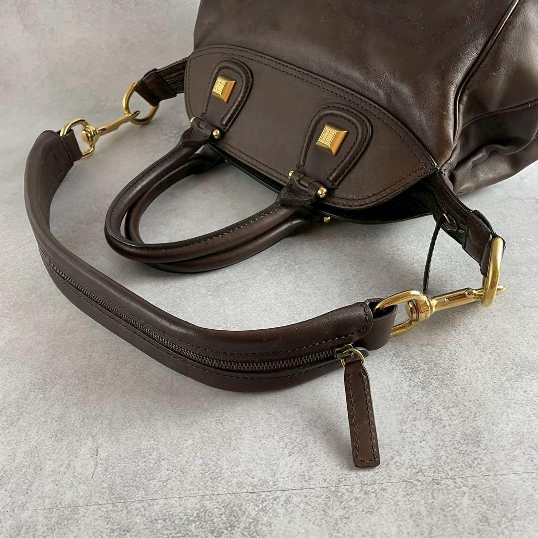 GIVENCHY Hand Shoulder Bag Tote Purse 2way Nightingale 4G Leather Brown Auth