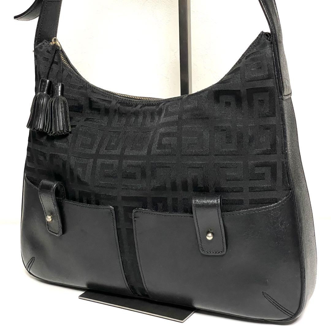 GIVENCHY Shoulder Bag Purse 4G Canvas Leather Black Authentic
