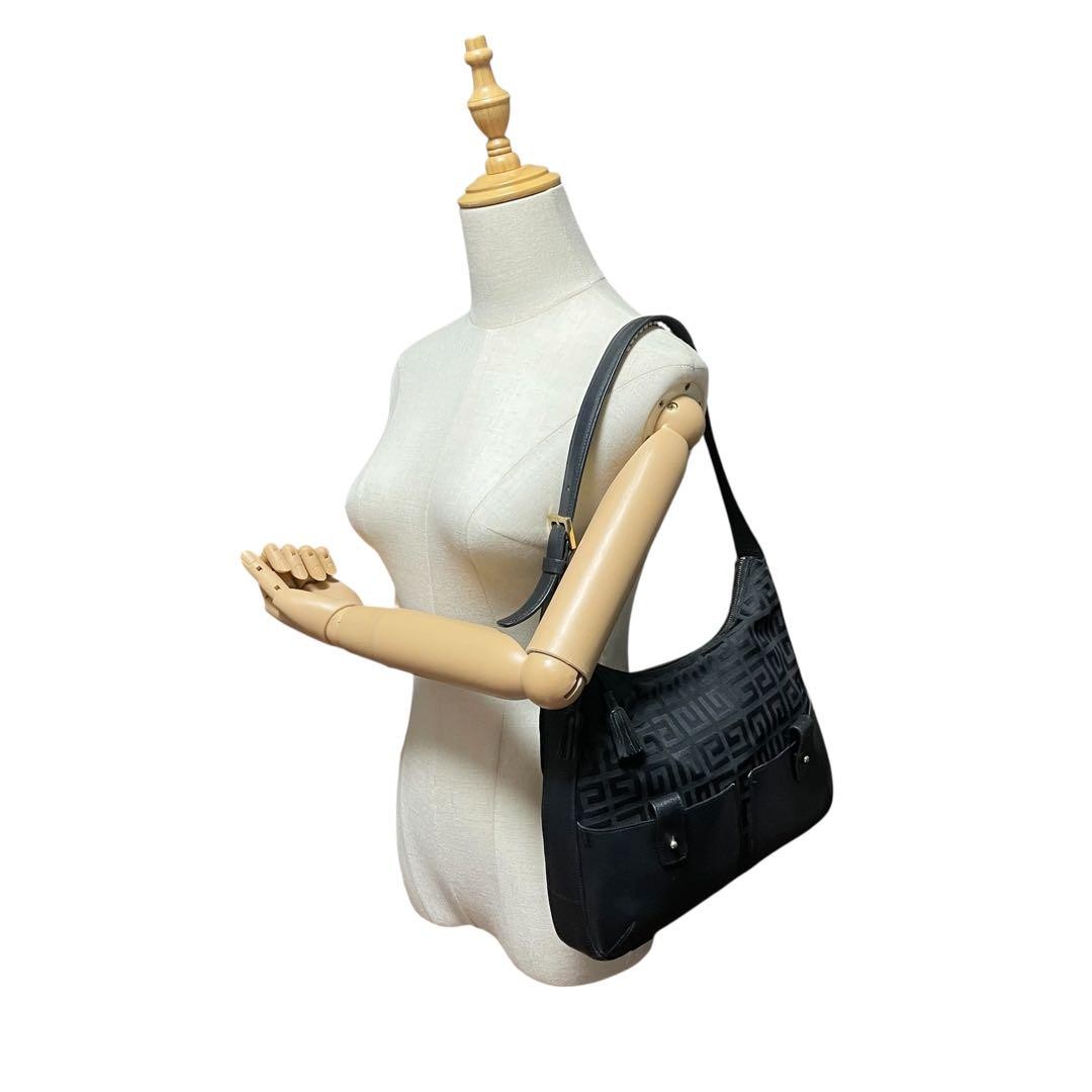 GIVENCHY Shoulder Bag Purse 4G Canvas Leather Black Authentic