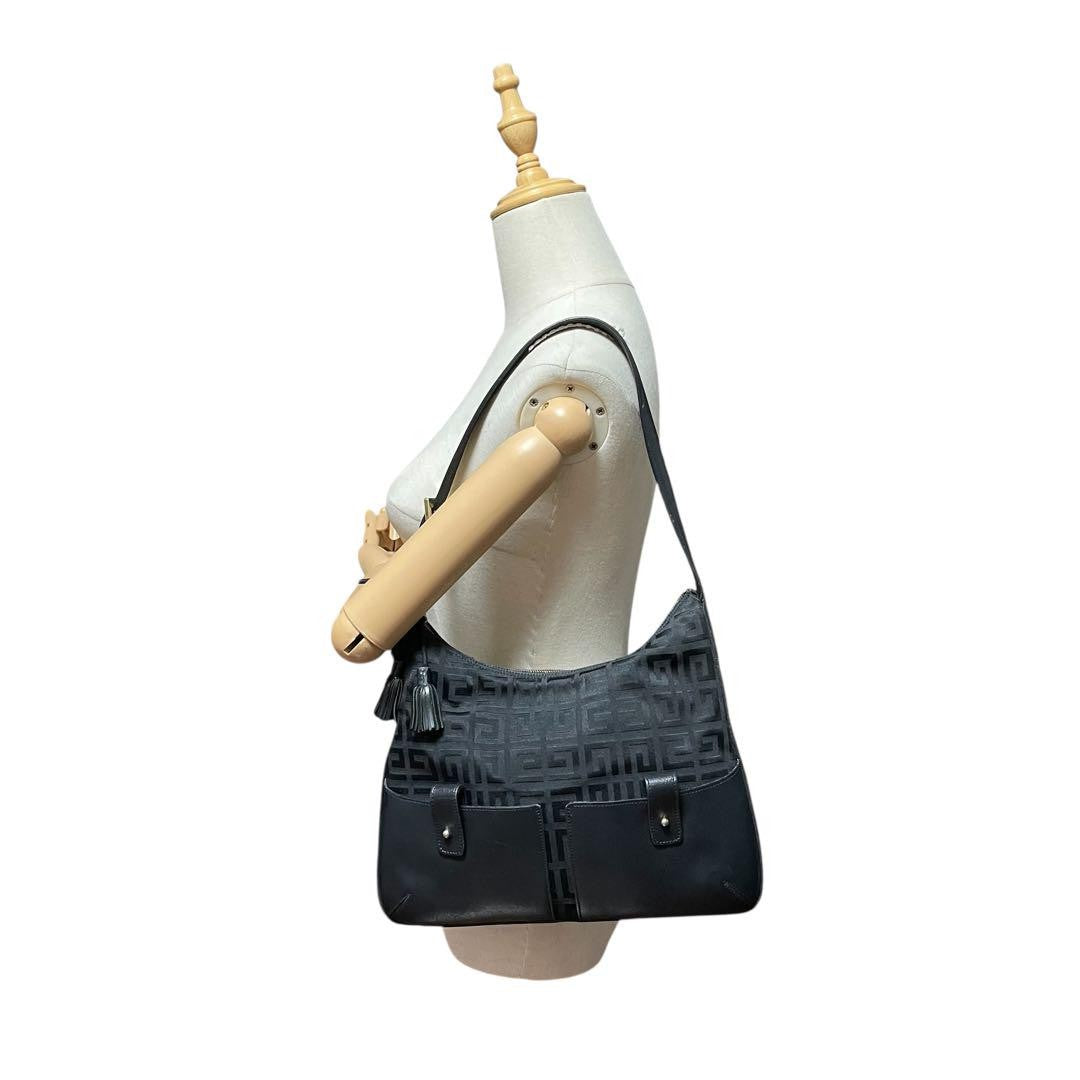 GIVENCHY Shoulder Bag Purse 4G Canvas Leather Black Authentic