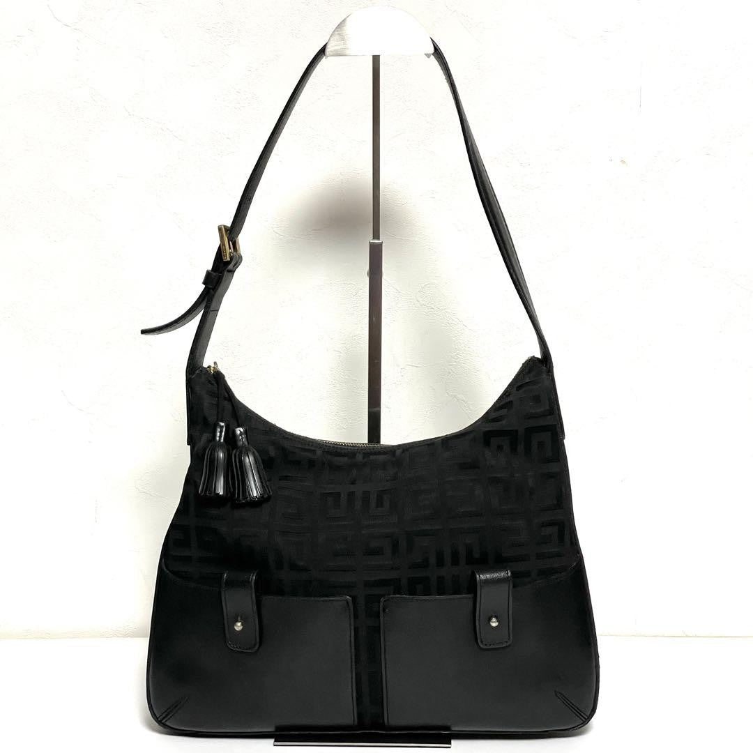 GIVENCHY Shoulder Bag Purse 4G Canvas Leather Black Authentic