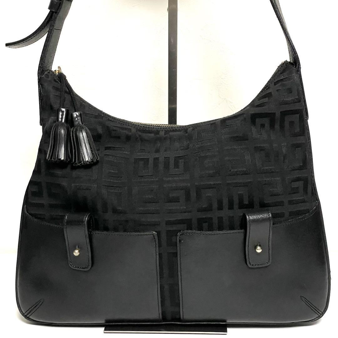 GIVENCHY Shoulder Bag Purse 4G Canvas Leather Black Authentic