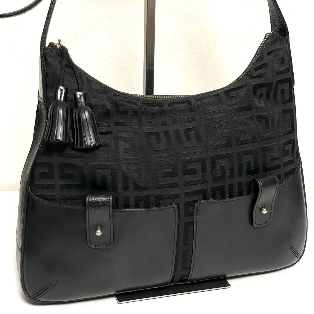 GIVENCHY Shoulder Bag Purse 4G Canvas Leather Black Authentic