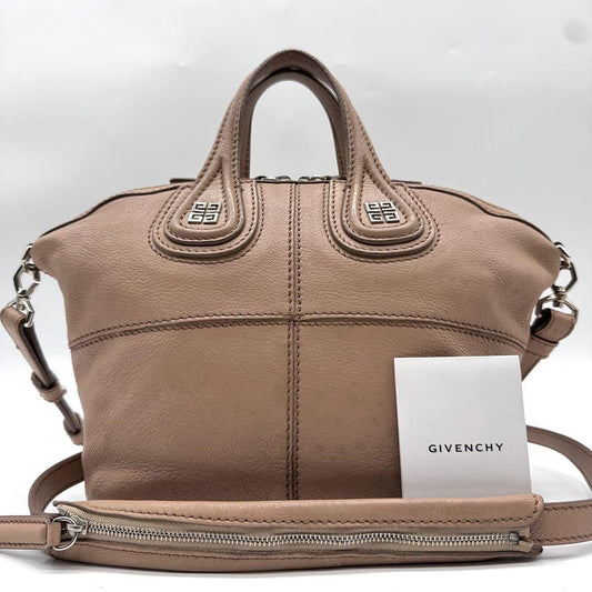 GIVENCHY Hand Shoulder Bag Tote Purse 2way Nightingale 4G Leather Pink Beige