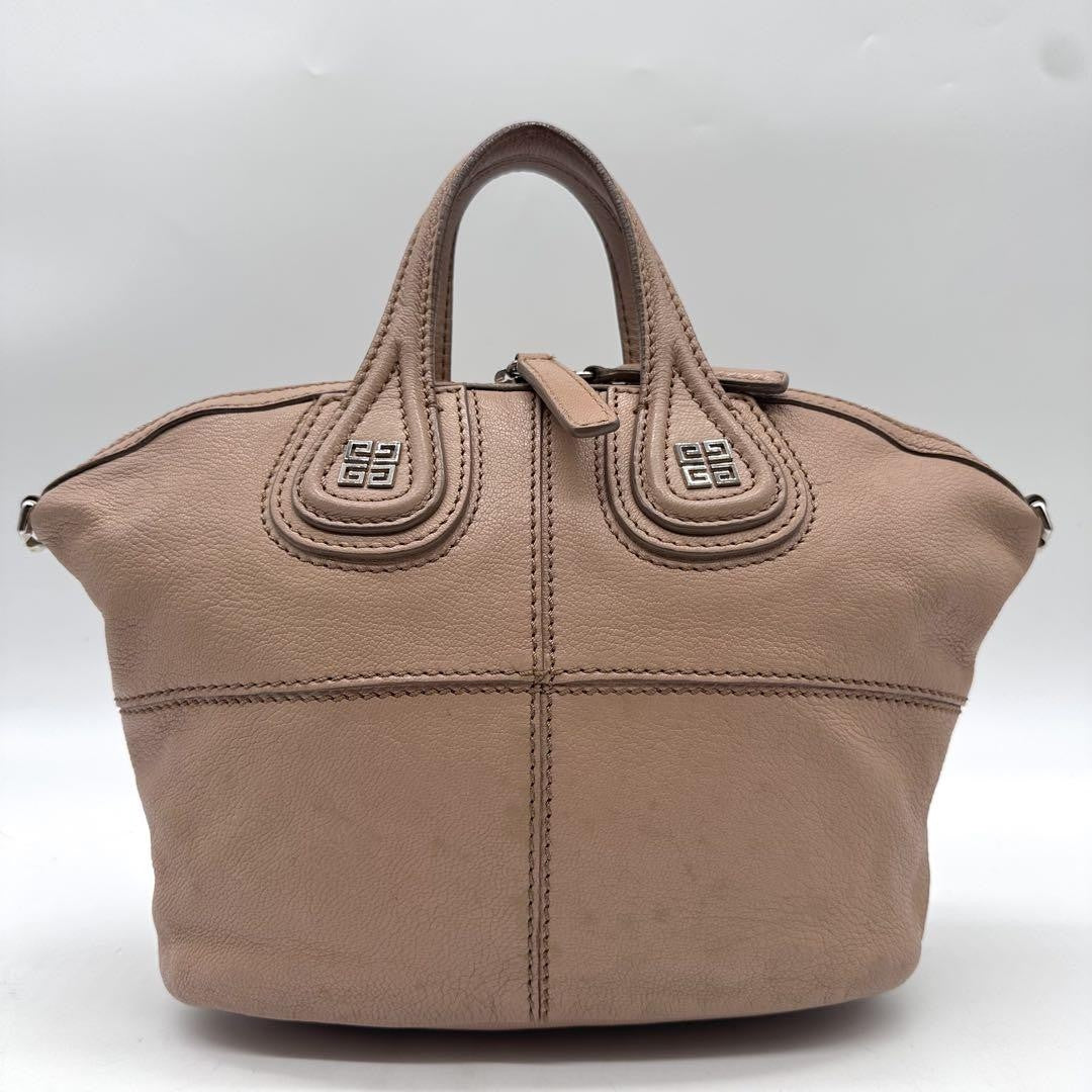 GIVENCHY Hand Shoulder Bag Tote Purse 2way Nightingale 4G Leather Pink Beige