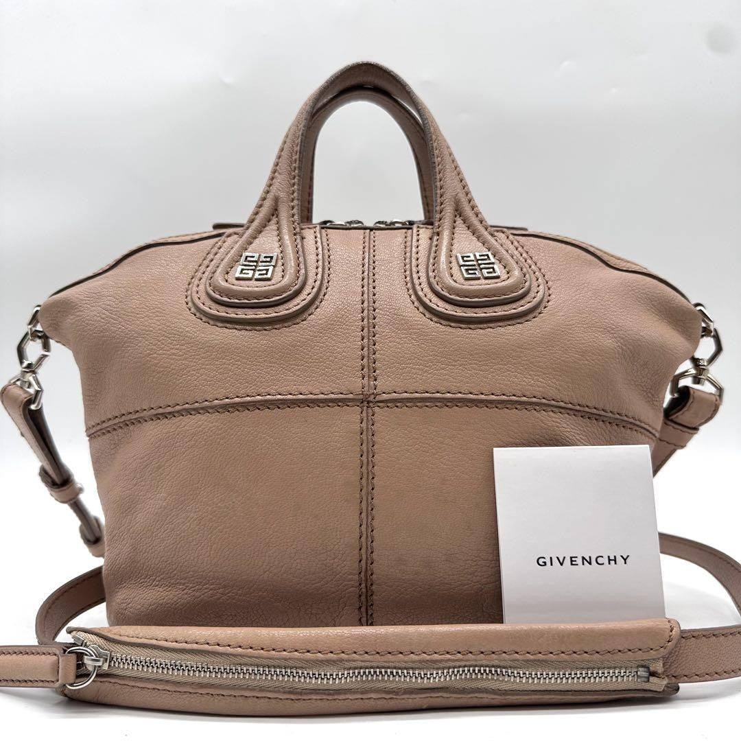 GIVENCHY Hand Shoulder Bag Tote Purse 2way Nightingale 4G Leather Pink Beige