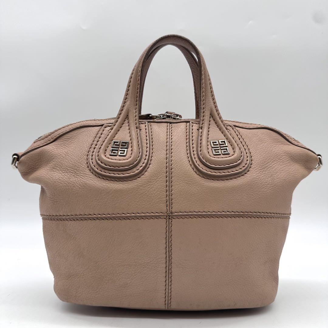 GIVENCHY Hand Shoulder Bag Tote Purse 2way Nightingale 4G Leather Pink Beige
