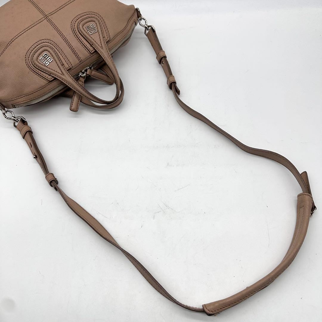 GIVENCHY Hand Shoulder Bag Tote Purse 2way Nightingale 4G Leather Pink Beige