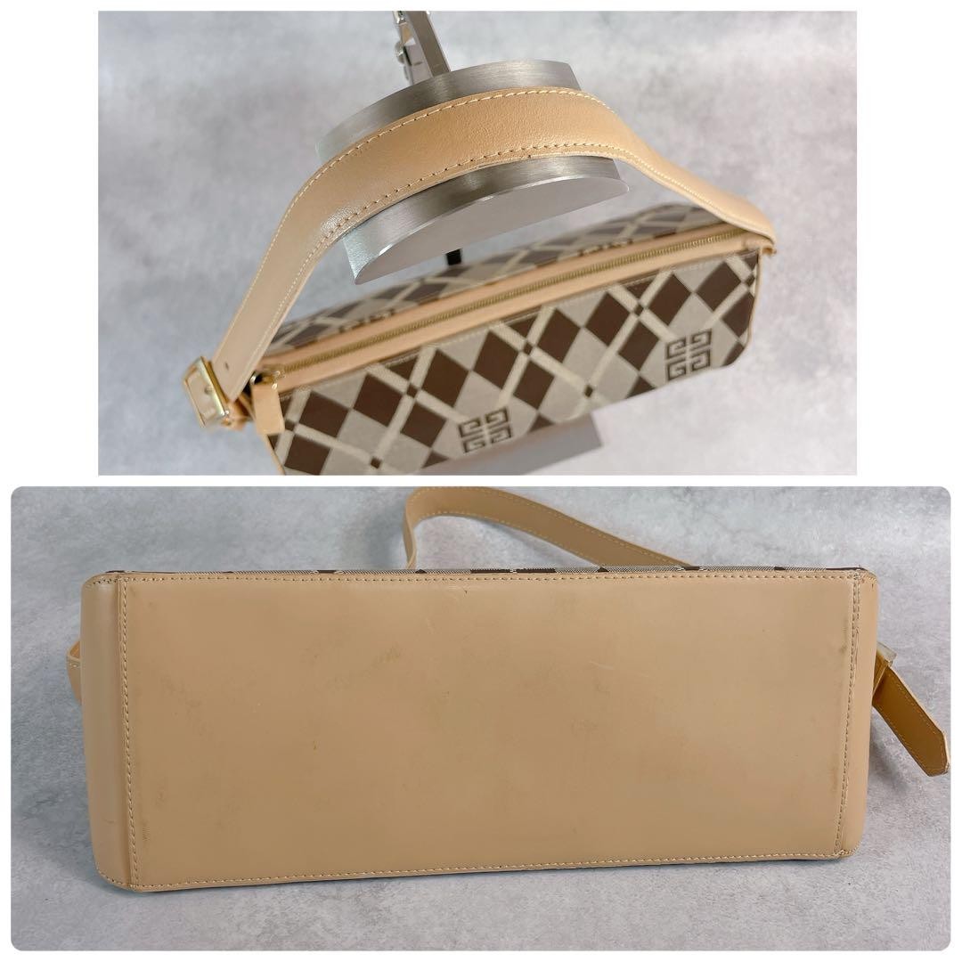 GIVENCHY Shoulder Bag Purse 4G Nylon Leather Beige Authentic