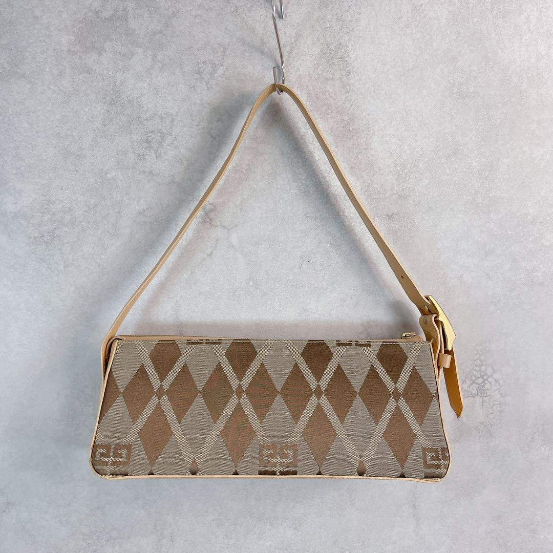 GIVENCHY Shoulder Bag Purse 4G Nylon Leather Beige Authentic