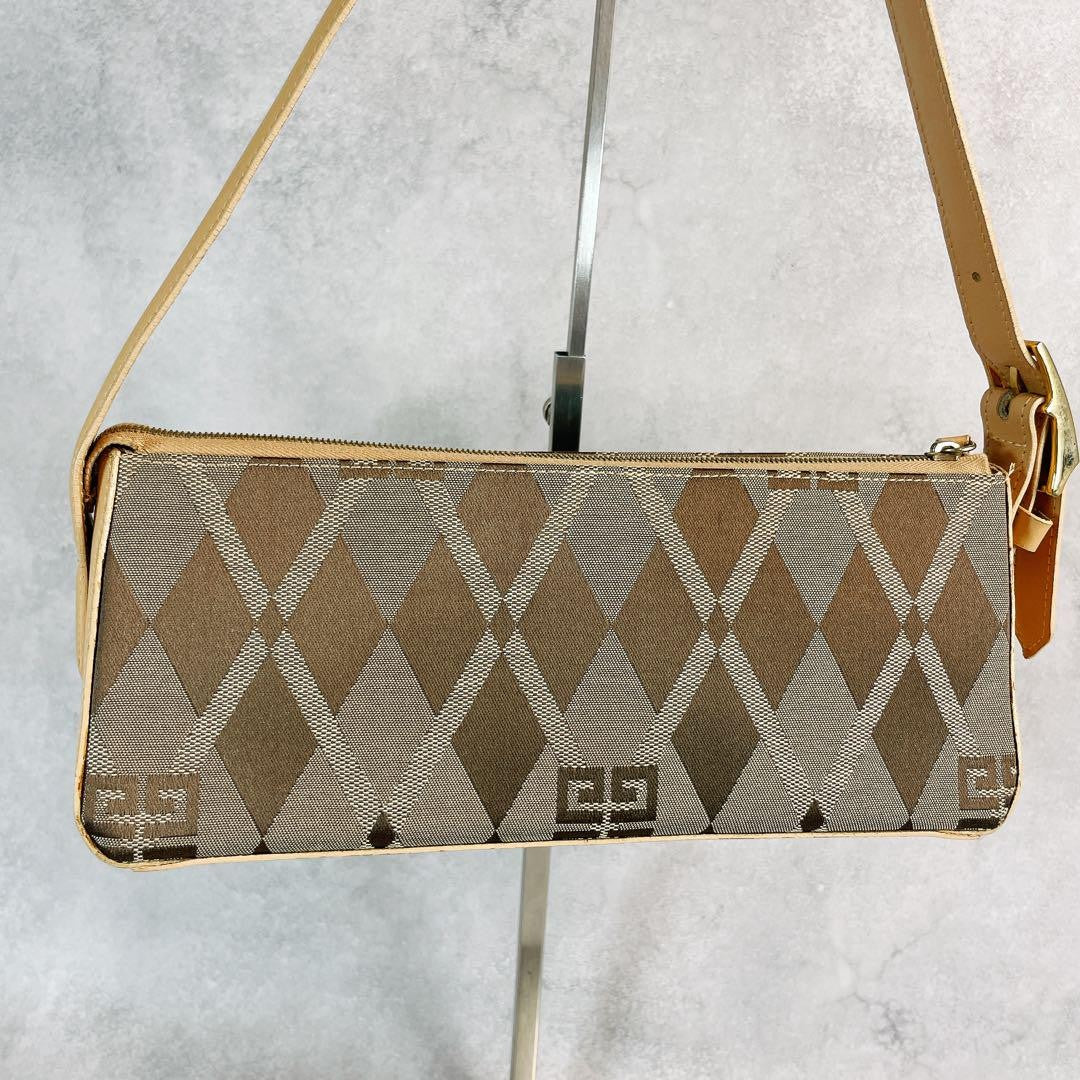 GIVENCHY Shoulder Bag Purse 4G Nylon Leather Beige Authentic