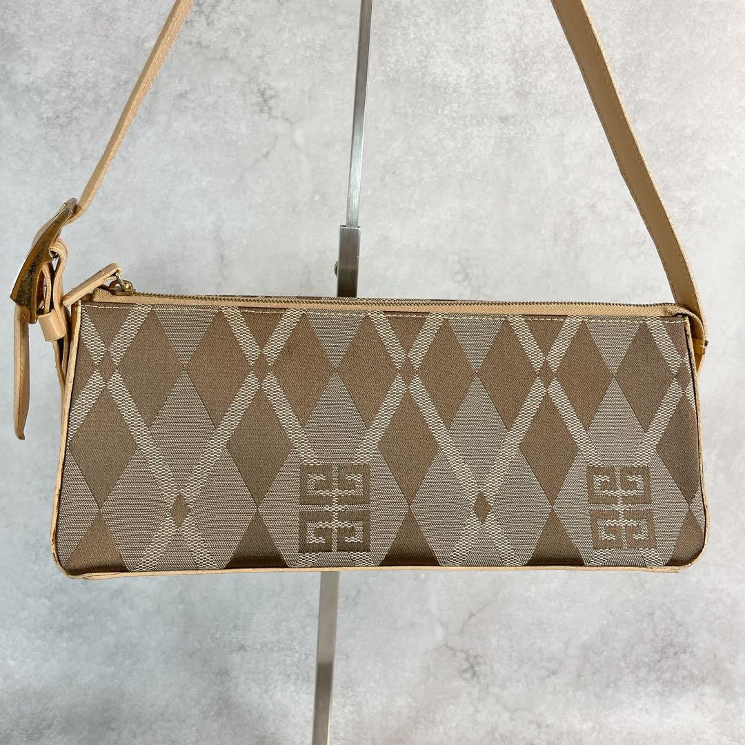 GIVENCHY Shoulder Bag Purse 4G Nylon Leather Beige Authentic