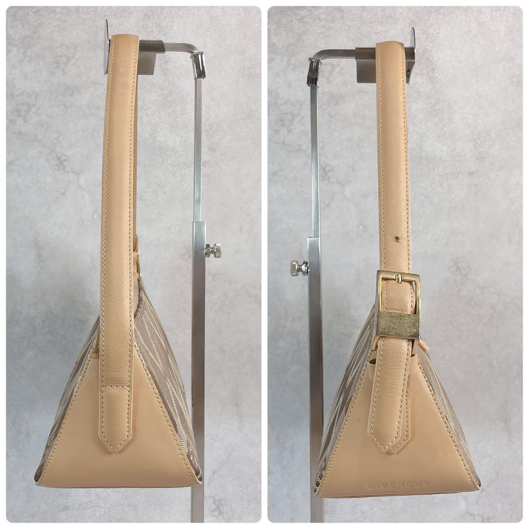 GIVENCHY Shoulder Bag Purse 4G Nylon Leather Beige Authentic