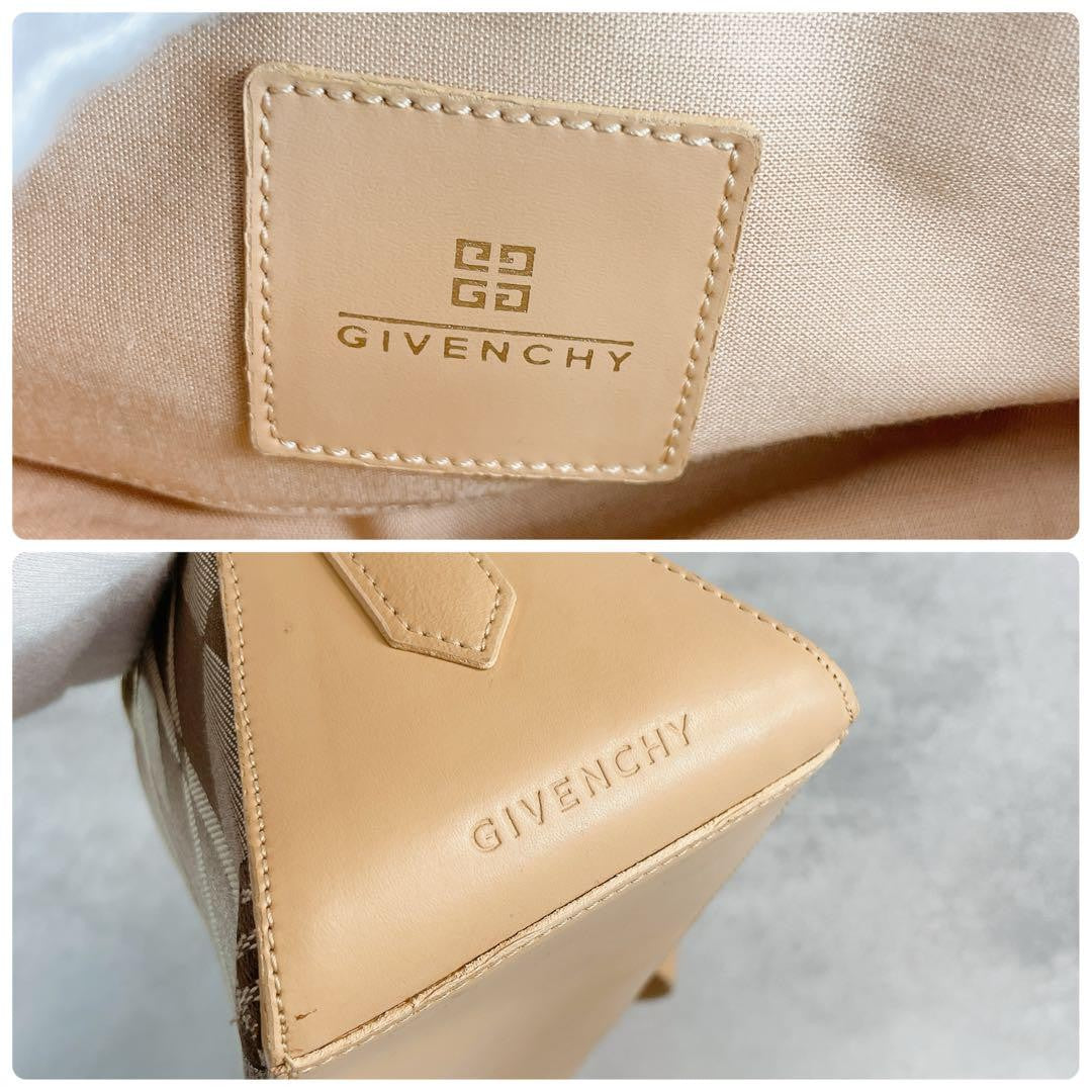 GIVENCHY Shoulder Bag Purse 4G Nylon Leather Beige Authentic