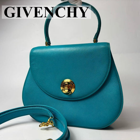 GIVENCHY Hand Shoulder Bag Tote Purse 2way 4G Leather Sky Blue Authentic