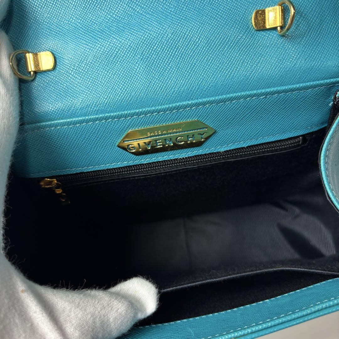 GIVENCHY Hand Shoulder Bag Tote Purse 2way 4G Leather Sky Blue Authentic