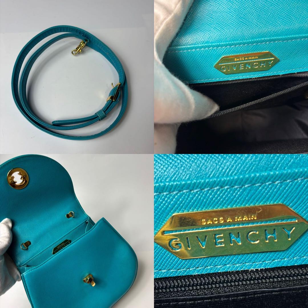 GIVENCHY Hand Shoulder Bag Tote Purse 2way 4G Leather Sky Blue Authentic