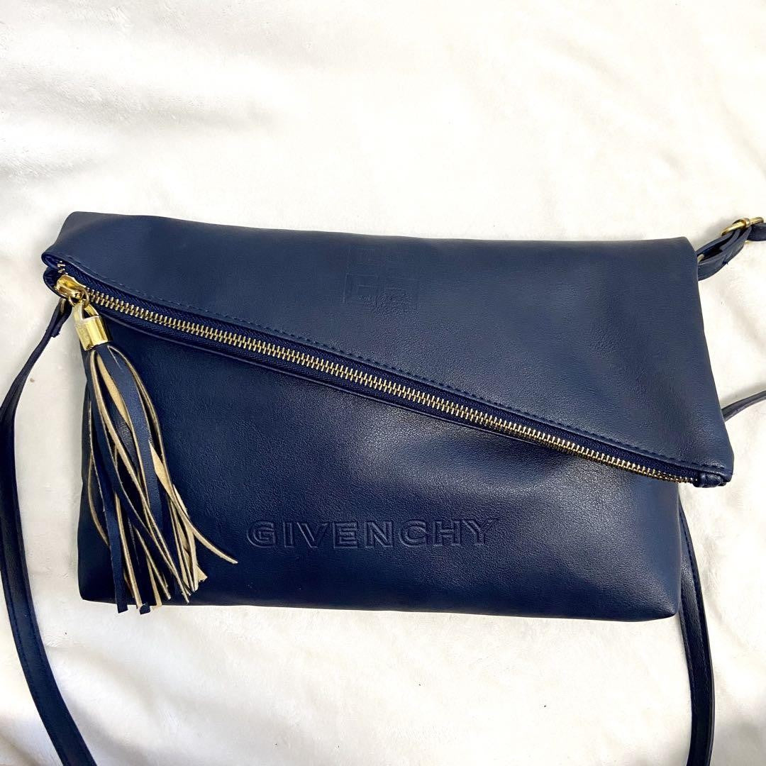 GIVENCHY Shoulder Bag Purse 2way 4G Leather Navy Authentic