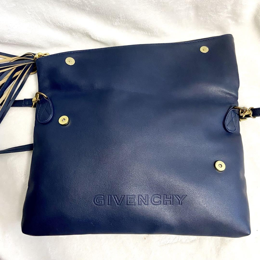 GIVENCHY Shoulder Bag Purse 2way 4G Leather Navy Authentic