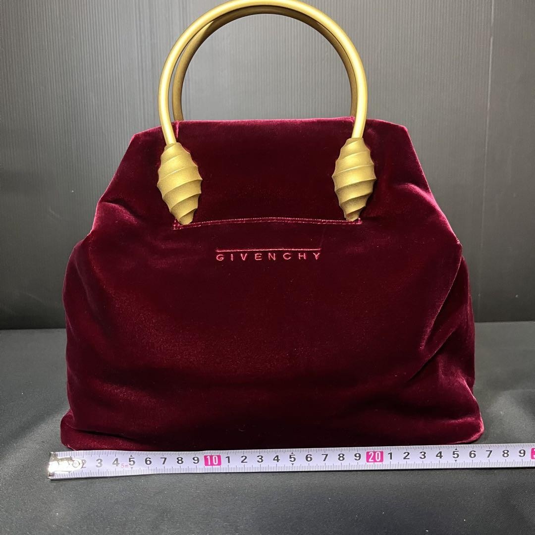 GIVENCHY Hand Bag Tote Purse Logo Velour Bordeaux Authentic