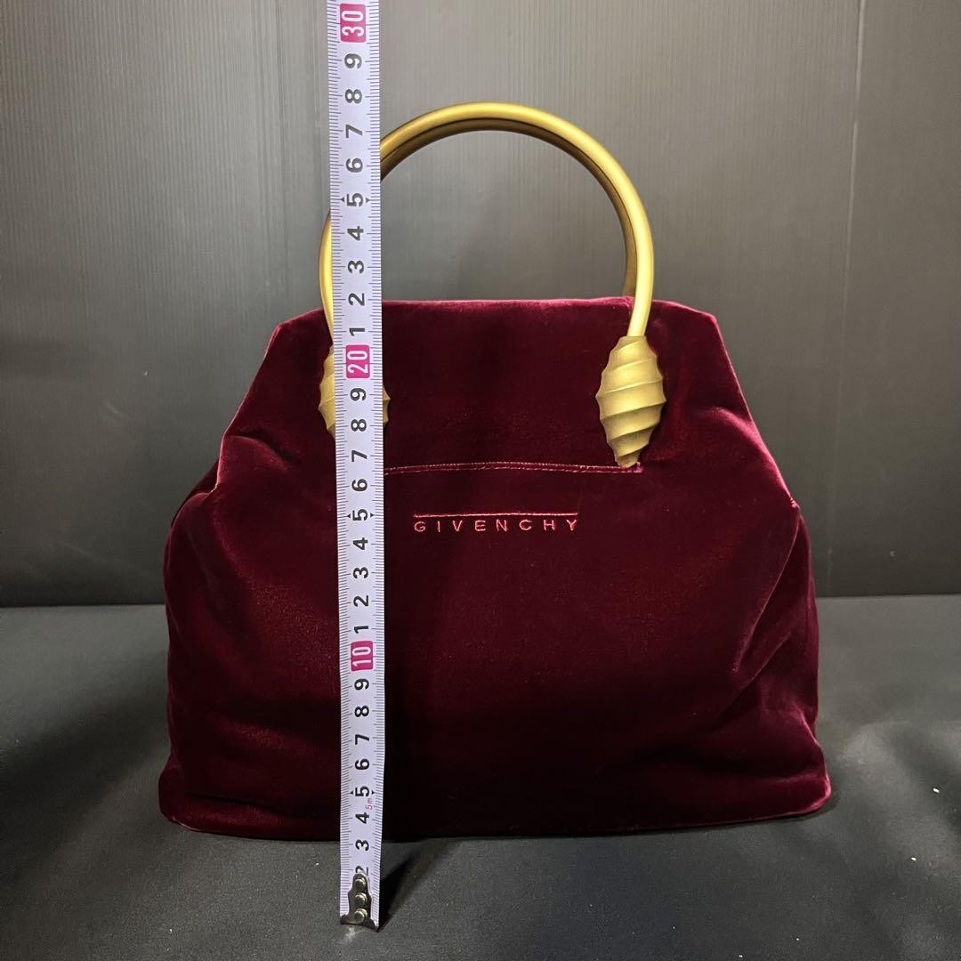 GIVENCHY Hand Bag Tote Purse Logo Velour Bordeaux Authentic