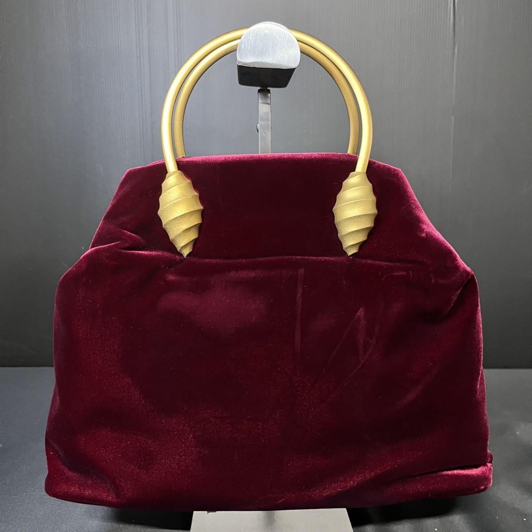 GIVENCHY Hand Bag Tote Purse Logo Velour Bordeaux Authentic
