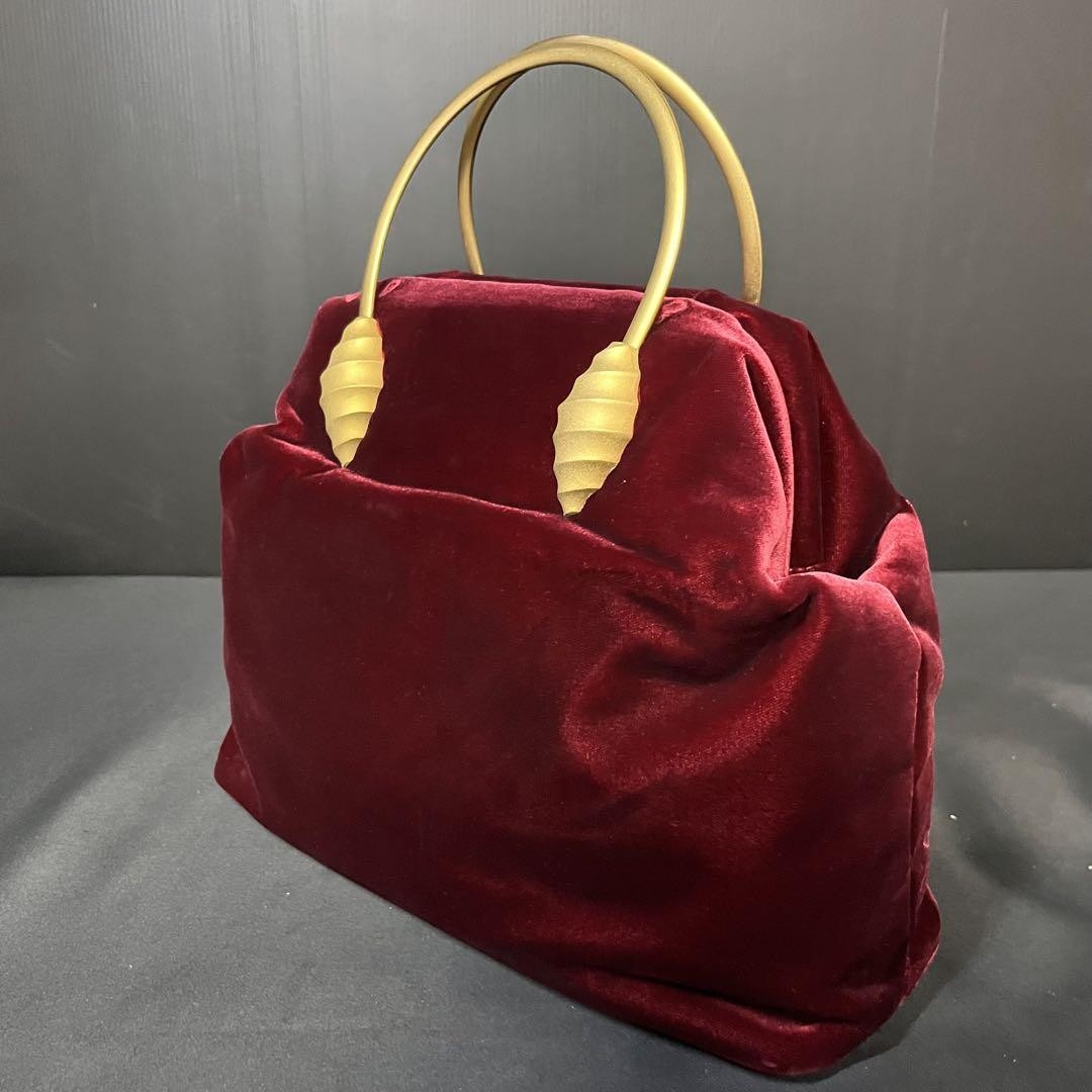 GIVENCHY Hand Bag Tote Purse Logo Velour Bordeaux Authentic