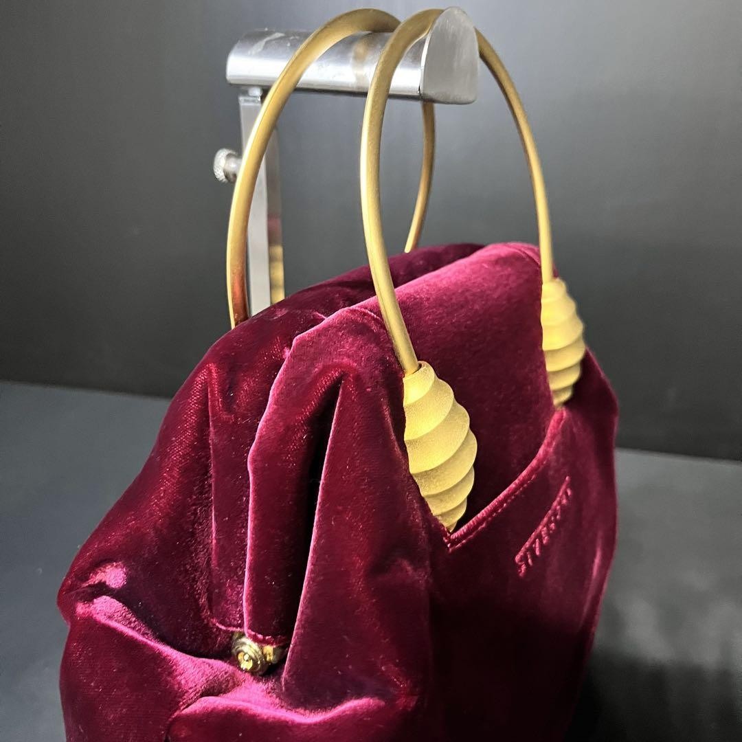 GIVENCHY Hand Bag Tote Purse Logo Velour Bordeaux Authentic