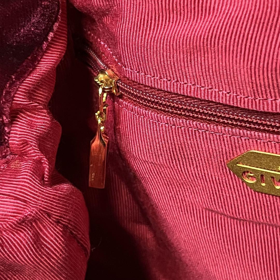GIVENCHY Hand Bag Tote Purse Logo Velour Bordeaux Authentic
