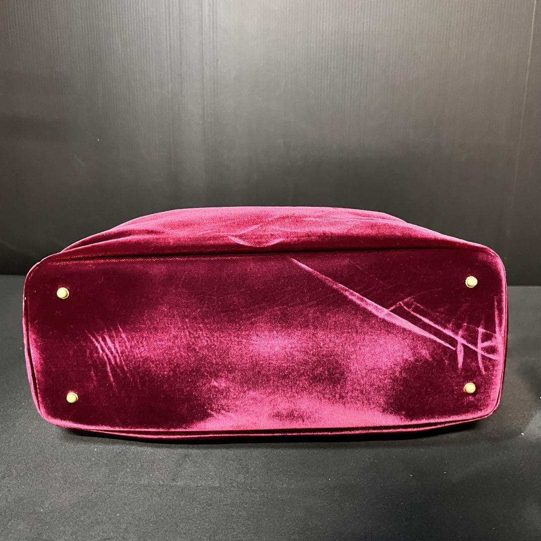 GIVENCHY Hand Bag Tote Purse Logo Velour Bordeaux Authentic