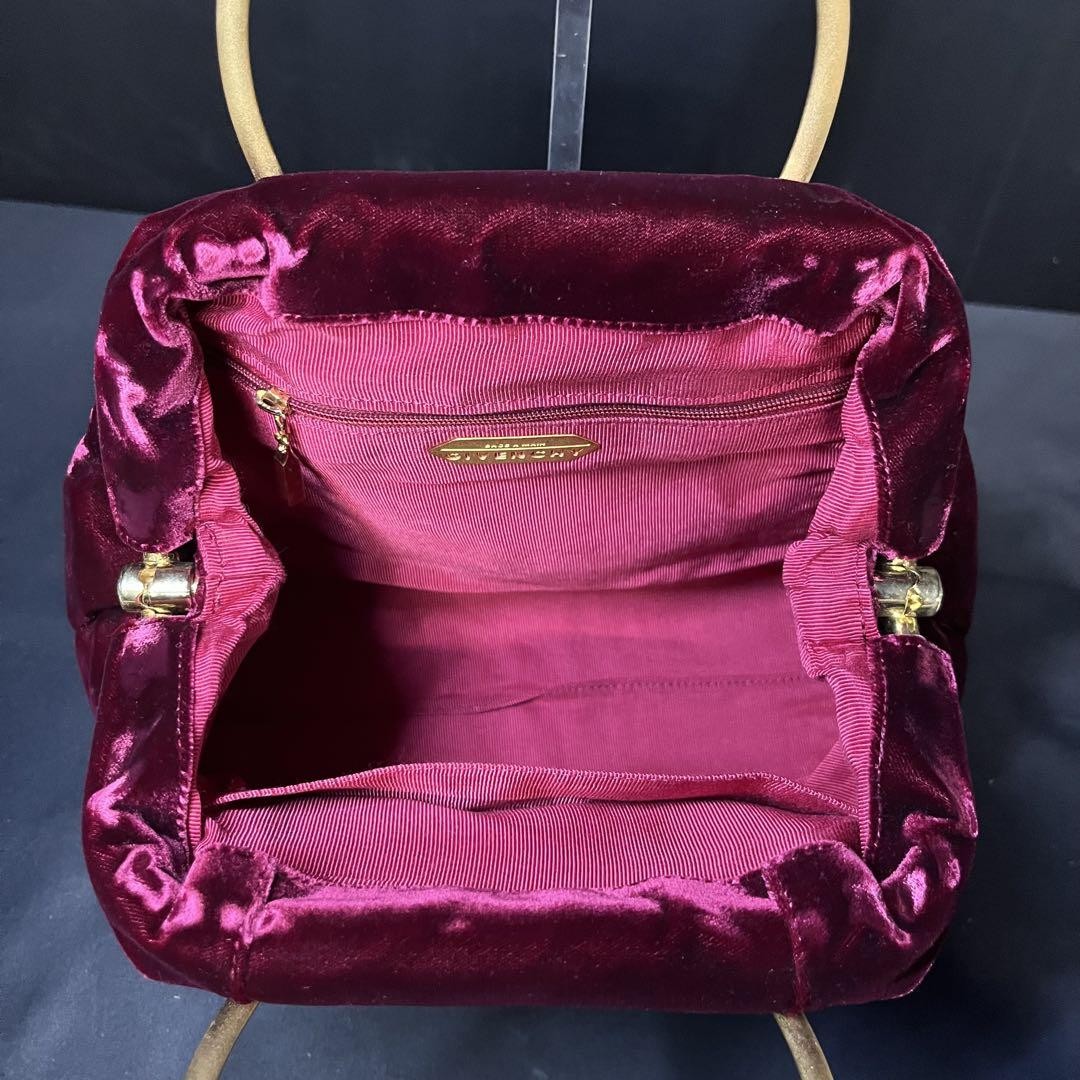 GIVENCHY Hand Bag Tote Purse Logo Velour Bordeaux Authentic