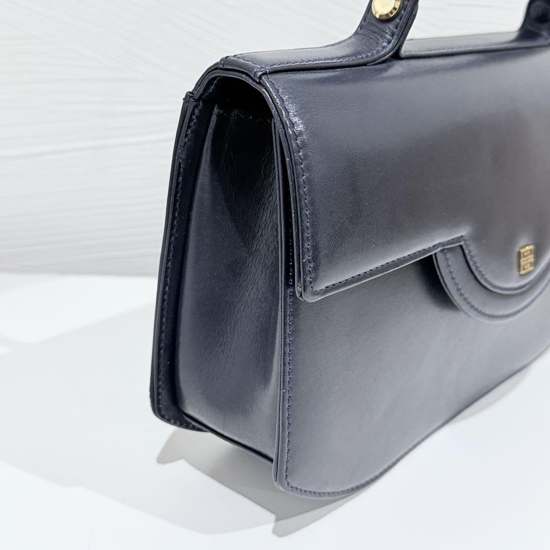 GIVENCHY Hand Bag Tote Purse 4G Leather Navy Authentic