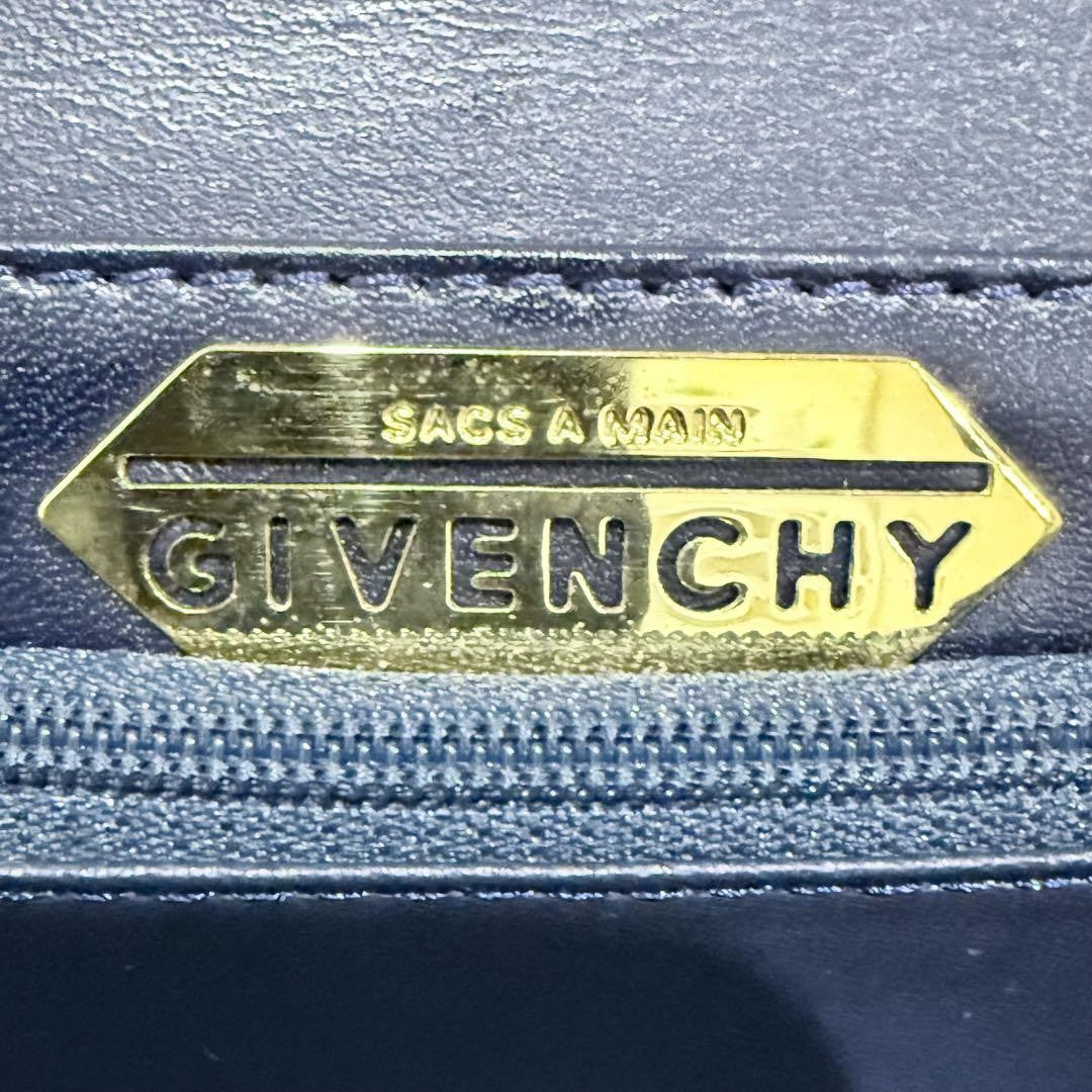 GIVENCHY Hand Bag Tote Purse 4G Leather Navy Authentic