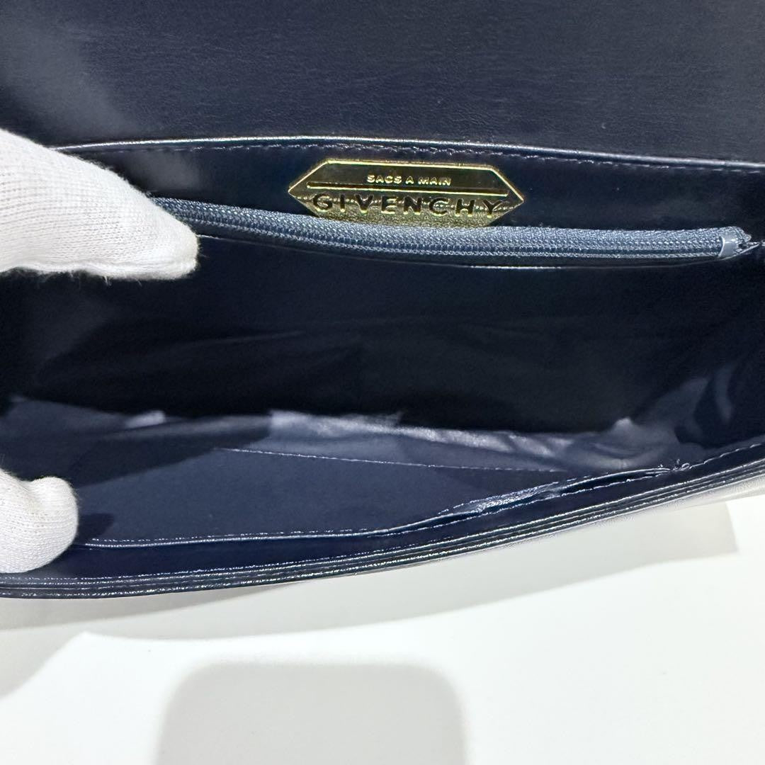 GIVENCHY Hand Bag Tote Purse 4G Leather Navy Authentic