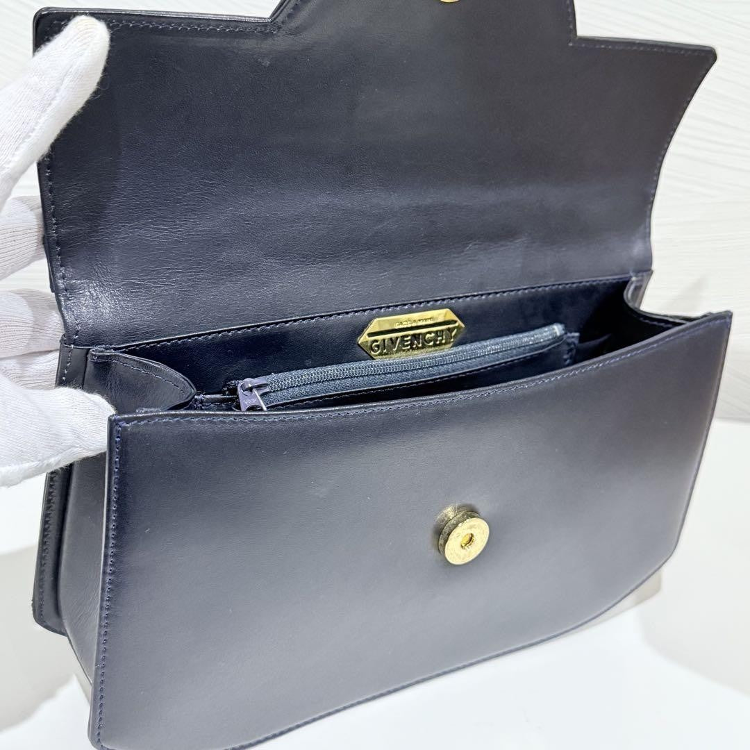 GIVENCHY Hand Bag Tote Purse 4G Leather Navy Authentic