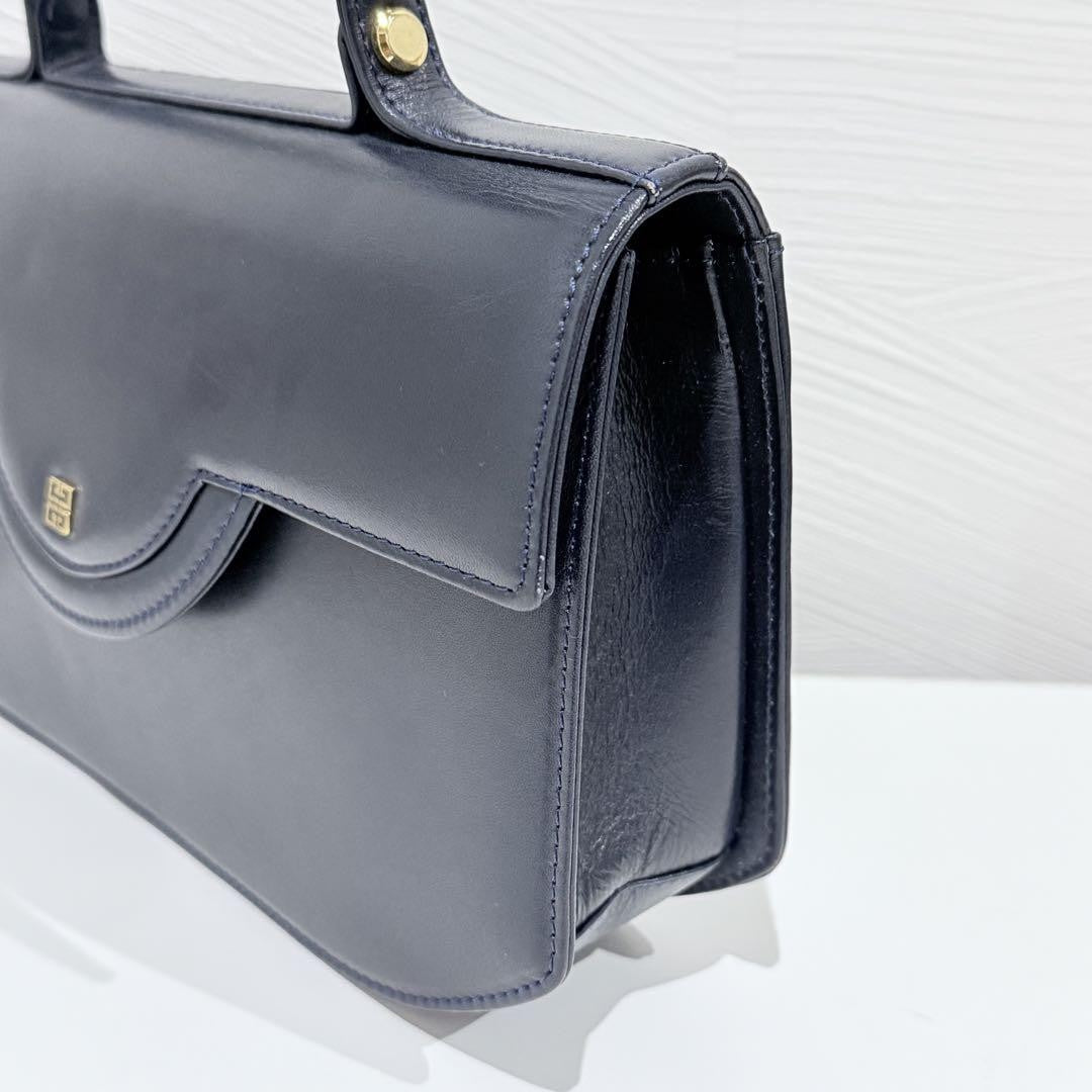 GIVENCHY Hand Bag Tote Purse 4G Leather Navy Authentic