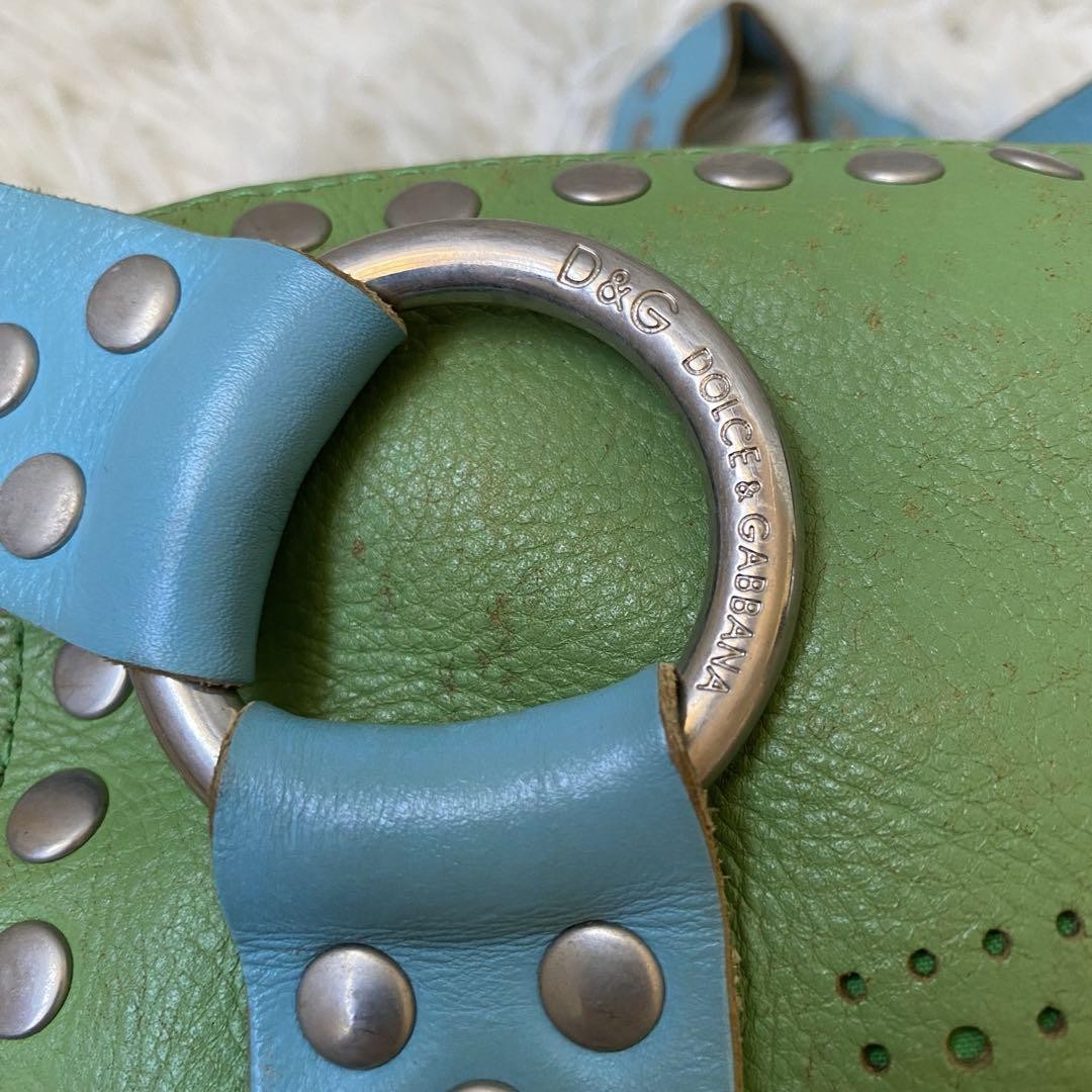 Dolce & Gabbana Hand Bag Tote Purse Mini Boston Leather Green Blue Authentic