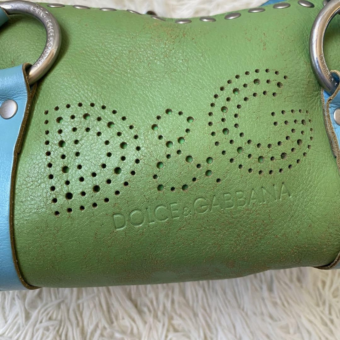Dolce & Gabbana Hand Bag Tote Purse Mini Boston Leather Green Blue Authentic