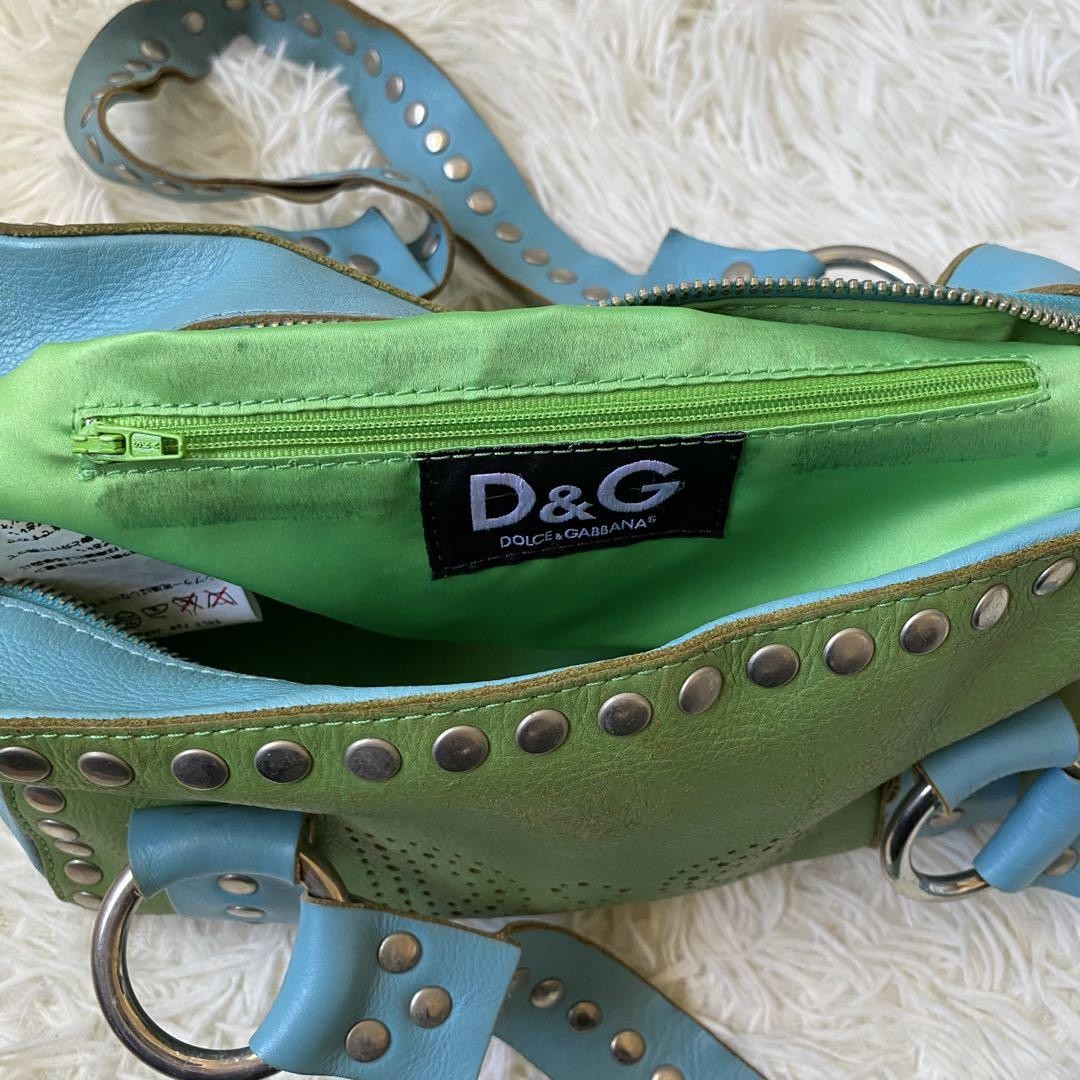 Dolce & Gabbana Hand Bag Tote Purse Mini Boston Leather Green Blue Authentic