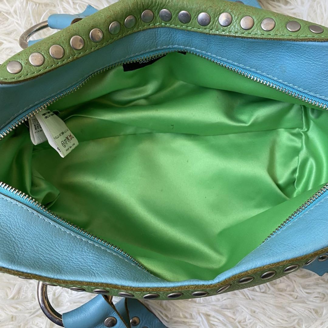 Dolce & Gabbana Hand Bag Tote Purse Mini Boston Leather Green Blue Authentic