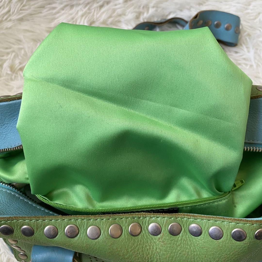 Dolce & Gabbana Hand Bag Tote Purse Mini Boston Leather Green Blue Authentic