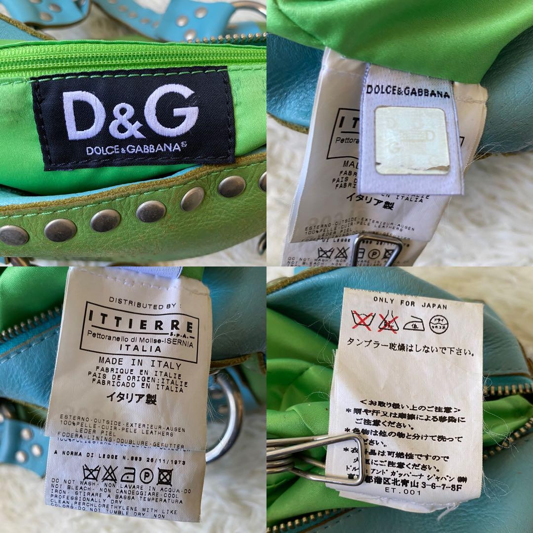 Dolce & Gabbana Hand Bag Tote Purse Mini Boston Leather Green Blue Authentic