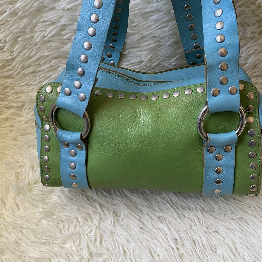 Dolce & Gabbana Hand Bag Tote Purse Mini Boston Leather Green Blue Authentic